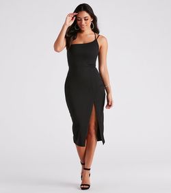 Style 05001-1351 Windsor Black Size 16 Spaghetti Strap Cocktail Jersey Side slit Dress on Queenly