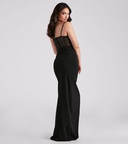 Style 05002-2529 Windsor Black Size 12 Sweetheart Shiny Padded Bustier Side slit Dress on Queenly