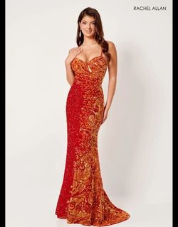 Rachel Allan Orange Size 6 Pageant Floor Length Prom Mermaid Dress on Queenly