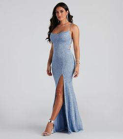 Style 05002-1275 Windsor Blue Size 0 Prom Floor Length Black Tie Tall Height Side slit Dress on Queenly