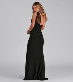 Style 05002-1164 Windsor Black Size 16 Sheer Prom Mermaid Dress on Queenly