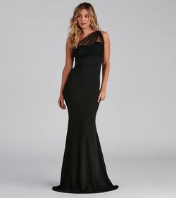 Style 05002-1164 Windsor Black Size 16 Sheer Prom Mermaid Dress on Queenly