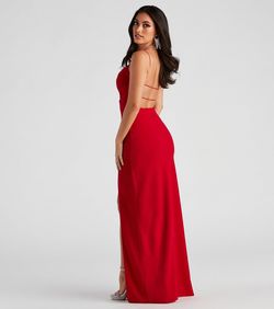 Style 05002-2595 Windsor Black Size 4 Bridesmaid Backless Tall Height Side slit Dress on Queenly