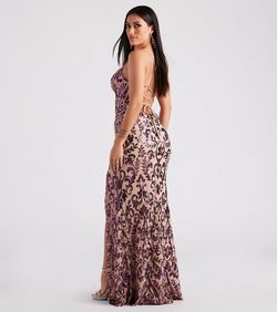 Style 05002-2898 Windsor Purple Size 8 Embroidery Sheer Side slit Dress on Queenly