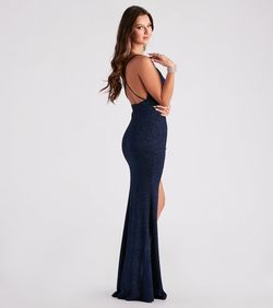 Style 05002-1718 Windsor Blue Size 4 Mermaid Floor Length Homecoming Side slit Dress on Queenly