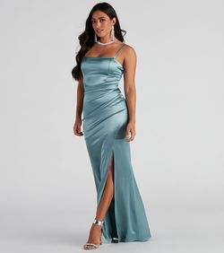 Style 05002-2027 Windsor Green Size 4 Jersey Side slit Dress on Queenly