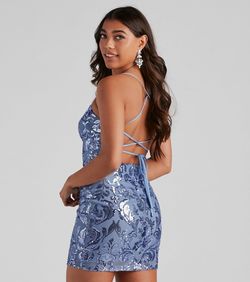 Style 05101-1441 Windsor Blue Size 4 Corset Mini Homecoming Square Neck Cocktail Dress on Queenly