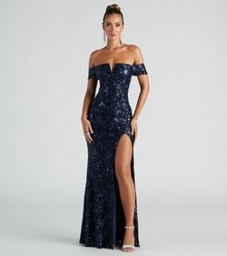 Style 05002-2503 Windsor Blue Size 0 Pattern Padded Jersey Side slit Dress on Queenly