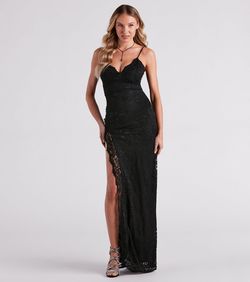 Style 05002-5577 Windsor Black Size 4 Wedding Guest Tall Height Jersey Side slit Dress on Queenly