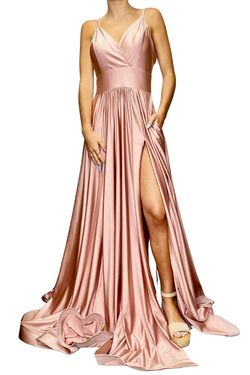 Style 343 Jessica Angel Pink Size 4 Spaghetti Strap Fitted Prom Floor Length Side slit Dress on Queenly