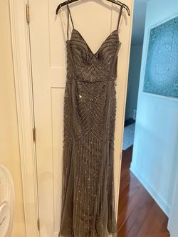 Jovani Gray Size 8 Prom Floor Length Straight Dress on Queenly