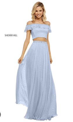 Sherri Hill Blue Size 2 Ruffles Pageant Sorority Formal Sheer Ball gown on Queenly