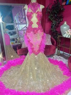 Forshe boutique Pink Size 8 Prom Free Shipping Floor Length Ball Gown Mermaid Dress on Queenly