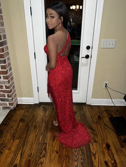 Sherri Hill Red Size 0 Side Slit Fringe Prom Straight Dress on Queenly