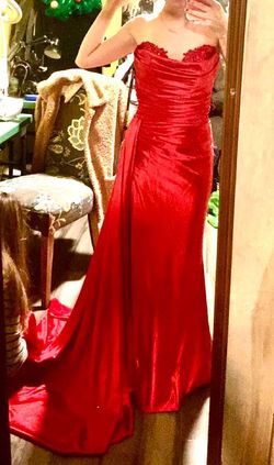 Sherri Hill Red Size 0 Pageant Satin Prom Train Dress on Queenly