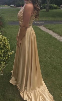Sherri Hill Gold Size 10 Military Floor Length Straight Dress on Queenly