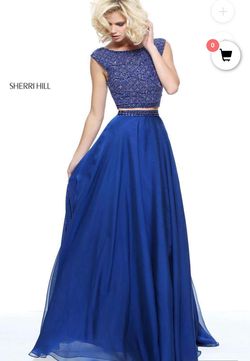 Sherri Hill Blue Size 0 Jewelled Cap Sleeve Ball gown on Queenly