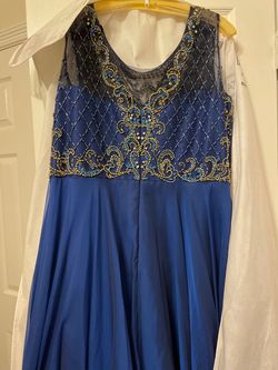 Gigi Blue Size 20 Jewelled Prom Military Embroidery Straight Dress on Queenly