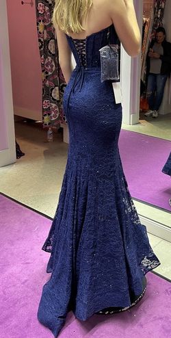Sherri Hill Blue Size 0 Sleeves Side slit Dress on Queenly