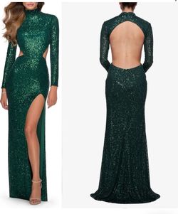 La Femme Green Size 0 Black Tie Side slit Dress on Queenly
