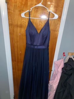 Jovani Blue Size 4 Spaghetti Strap Navy Pageant Winter Formal A-line Dress on Queenly