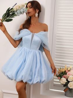 Style FSWD8001 Faeriesty Blue Size 4 Tall Height Silk Cocktail Dress on Queenly