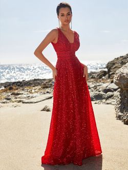 Style FSWD0776 Faeriesty Red Size 0 Sequin Jersey Sheer Prom Polyester A-line Dress on Queenly
