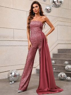 Style FSWB0011 Faeriesty Pink Size 12 Euphoria Summer Plus Size Floor Length Train Jumpsuit Dress on Queenly