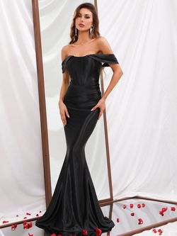 Style FSWD0302 Faeriesty Black Size 4 Polyester Satin Military Mermaid Dress on Queenly