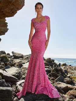 Style FSWD0397 Faeriesty Pink Size 8 Floor Length Jewelled Jersey Mermaid Dress on Queenly
