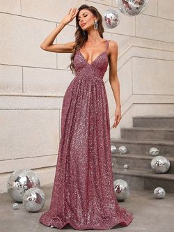 Style FSWD0395 Faeriesty Pink Size 4 Military Sequined Floor Length Straight Dress on Queenly