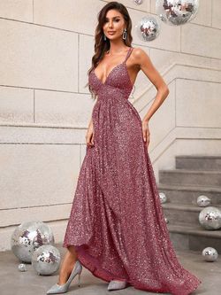 Style FSWD0395 Faeriesty Pink Size 12 Floor Length Plus Size Sequin Military Straight Dress on Queenly