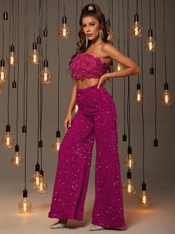 Style FSWU0357 Faeriesty Pink Size 4 Jersey Nightclub Sequined Tall Height Jumpsuit Dress on Queenly