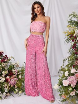 Style FSWU0357 Faeriesty Pink Size 0 Strapless Polyester Sequin Jumpsuit Dress on Queenly