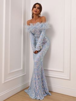 Style FSWD0324 Faeriesty Blue Size 0 Prom Feather Military Straight Dress on Queenly