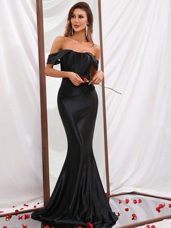Style FSWD0302 Faeriesty Black Size 0 Jersey Polyester Silk Tall Height Mermaid Dress on Queenly