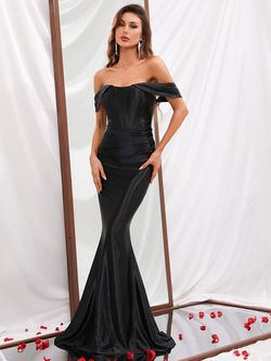 Style FSWD0302 Faeriesty Black Size 4 Military Satin Mermaid Dress on Queenly