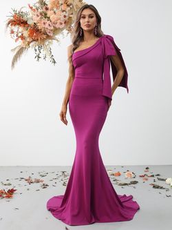 Style FSWD0811 Faeriesty Pink Size 0 Floor Length Jersey One Shoulder Tall Height Mermaid Dress on Queenly