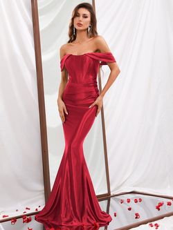 Style FSWD0302 Faeriesty Red Size 0 Floor Length Jersey Tall Height Mermaid Dress on Queenly