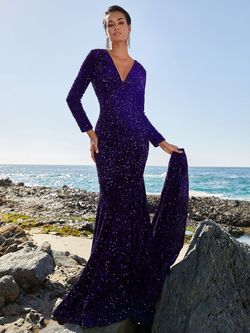 Style FSWD0536 Faeriesty Purple Size 8 Prom V Neck Shiny Straight Dress on Queenly