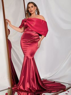 Style FSWD8018P Faeriesty Red Size 20 Plus Size Satin Burgundy Mermaid Dress on Queenly