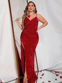 Style FSWD0388P Faeriesty Red Size 20 Floor Length Plus Size Spaghetti Strap Straight Dress on Queenly