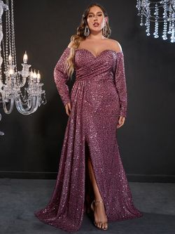 Style FSWD0392P Faeriesty Pink Size 32 Black Tie Sequined Polyester Side slit Dress on Queenly