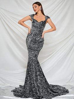 Style FSWD0397 Faeriesty Silver Size 0 Jersey Sweetheart Sequined Polyester Mermaid Dress on Queenly