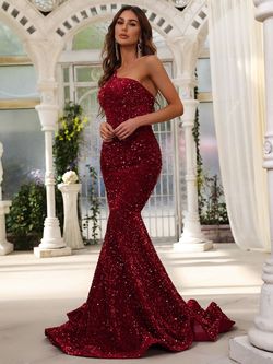 Style FSWD0588 Faeriesty Red Size 0 Nightclub Fswd0588 Polyester Tall Height Sequined Mermaid Dress on Queenly