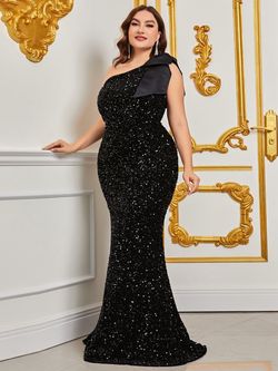 Style FSWD0390P Faeriesty Black Size 20 One Shoulder Plus Size Floor Length Military Straight Dress on Queenly