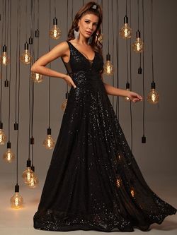 Style FSWD0049 Faeriesty Black Size 16 Jersey Sequined Plus Size Fswd0049 A-line Dress on Queenly