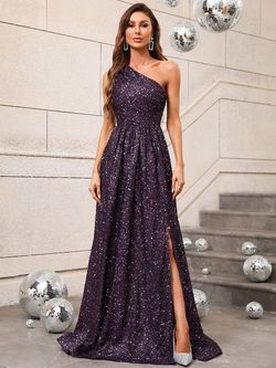 Style FSWD0431 Faeriesty Purple Size 4 Military Polyester Floor Length Sequin A-line Dress on Queenly