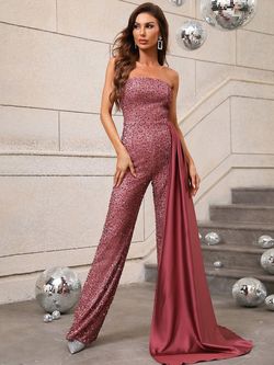 Style FSWB0011 Faeriesty Pink Size 4 Jersey Tall Height Summer Jumpsuit Dress on Queenly