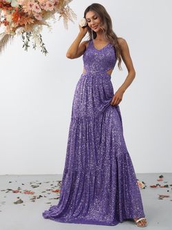 Style FSWD0863 Faeriesty Purple Size 0 Floor Length Polyester Sequined A-line Dress on Queenly